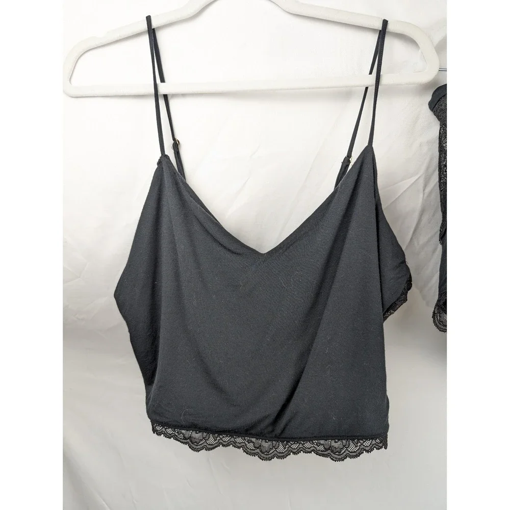 Victorias‎ Secret Sheer Lace Cami Shorts Pajama Set Sz L Black PJs Lingerie Sexy